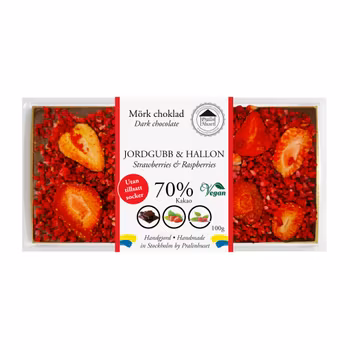 Sockerfri 70% Choklad - Jordgubb & Hallon 100g (x 10st)