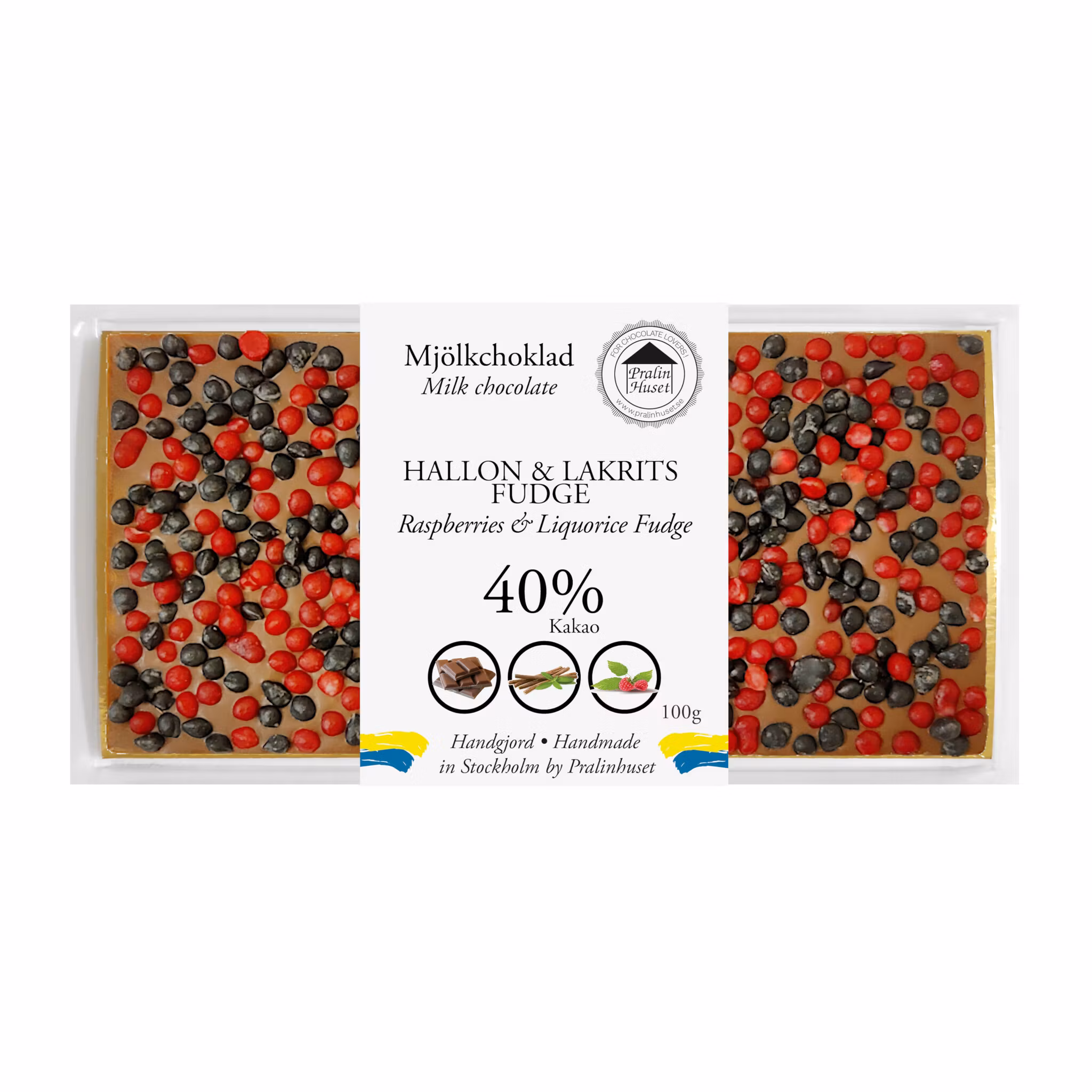 40% Choklad - Hallon & Lakrits Fudge 100g (x 10st)