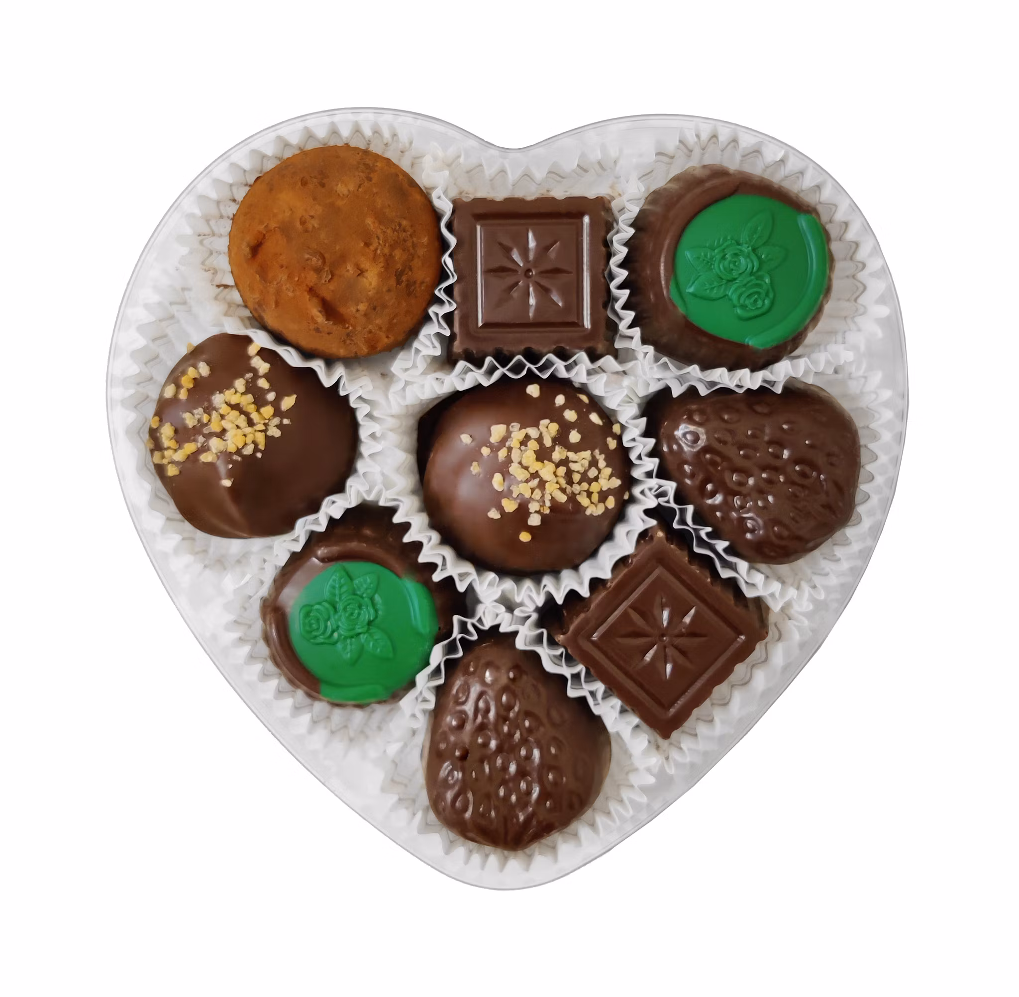 9-bitars Hjärta Vegan Pralin Mix, Rött Sidenband & Blomma 128g (x 8st)