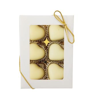 6-bitars Vit Ask 80g, Champagne Hjärtan, Guldband (x 12st) SPECIAL