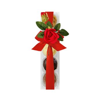 5-Bitars Tryffel Stång 70g - Rött Satinband & Blomma (x 12st) SPECIAL