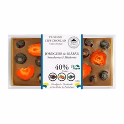 Vegansk Ljus Choklad - Jordgubb & Blåbär 100g (x 10st)