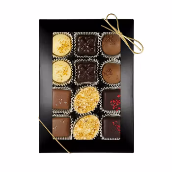 12-bitars Svart Ask 185g, Pralin Mix, Guldband (x 6st)