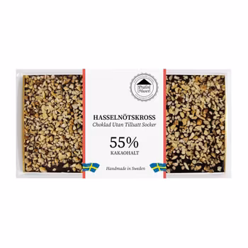 Sockerfri 55% Choklad - Hasselnötskross 100g (x 10st)