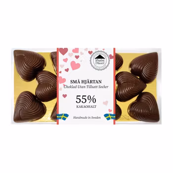 55% Choklad Utan Tillsatt Socker - Små Hjärtan 90g (x 10st)