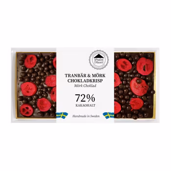 72% Choklad - Tranbär & Chokladkrisp 100g (x 10st)