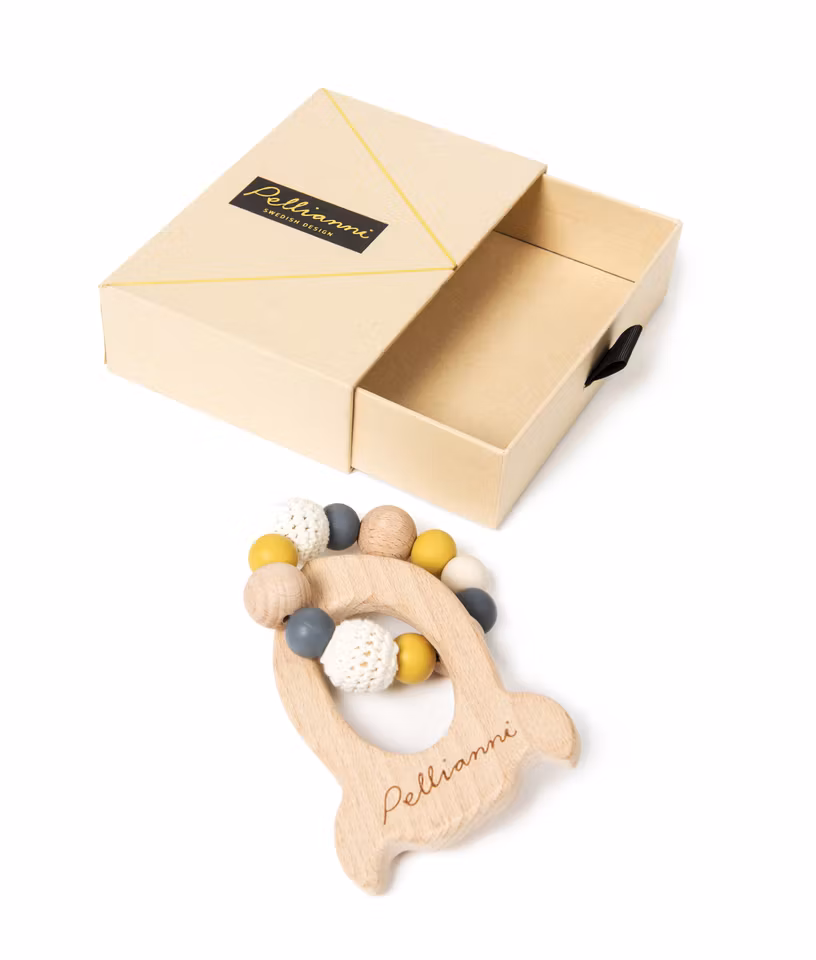 Pellianni- Rocket teether, mustard/ bitring