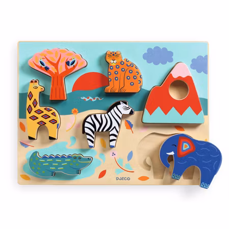 Djeco- Relief Puzzle - Savana Story, 6 pcs/ trälek