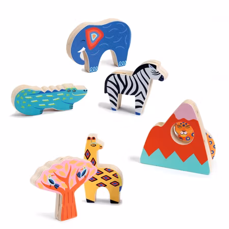 Djeco- Relief Puzzle - Savana Story, 6 pcs/ trälek
