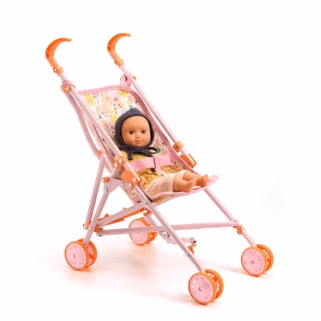 Djeco- Pomea Doll Stroller Flowers - 54 cm/ docktillbehör