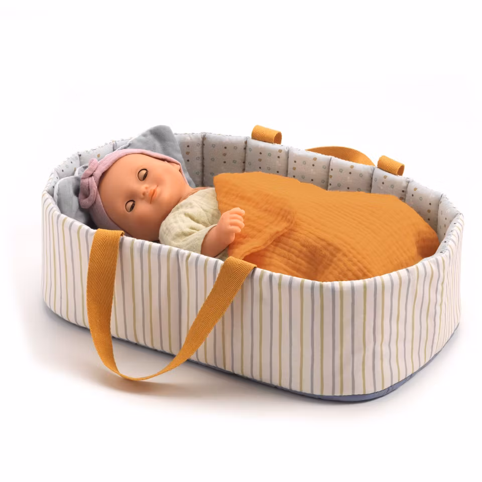 Djeco- Pomea Doll Bassinet Blue Lines/ docktillbehör