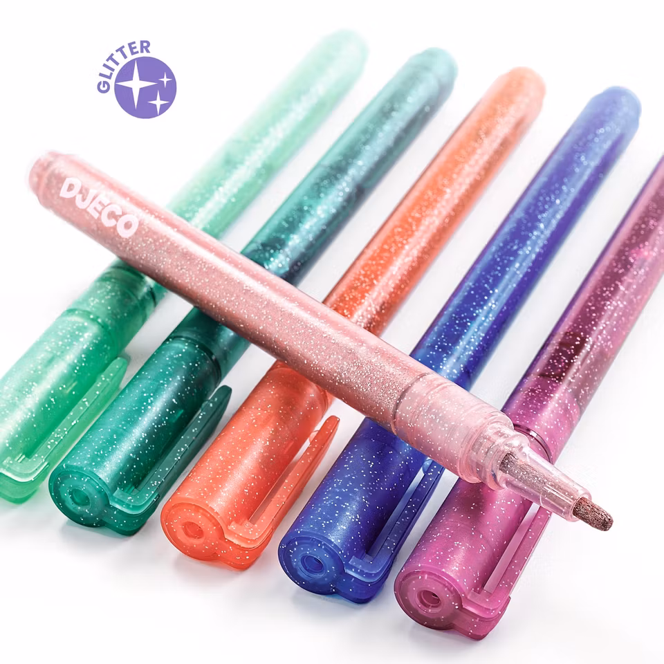 Djeco- 6 glitter markers - sweet/ pennor