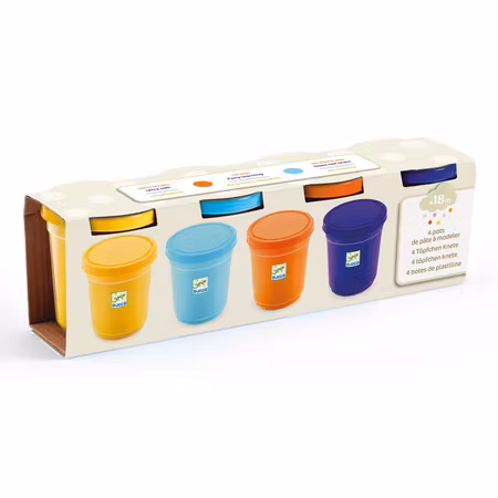 Djeco- 4 tubs of play dough, Plain/ lera
