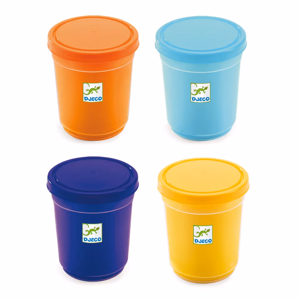 Djeco- 4 tubs of play dough, Plain/ lera