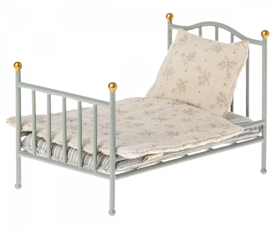 Maileg- Vintage bed, Mouse - Mint/ tillbehör