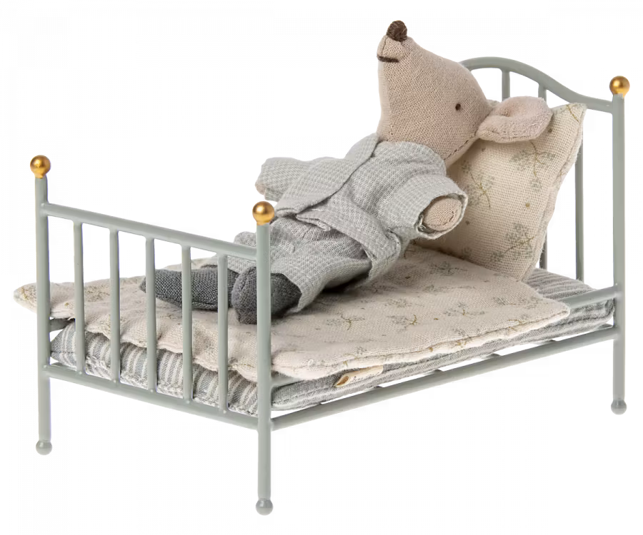 Maileg- Vintage bed, Mouse - Mint/ tillbehör