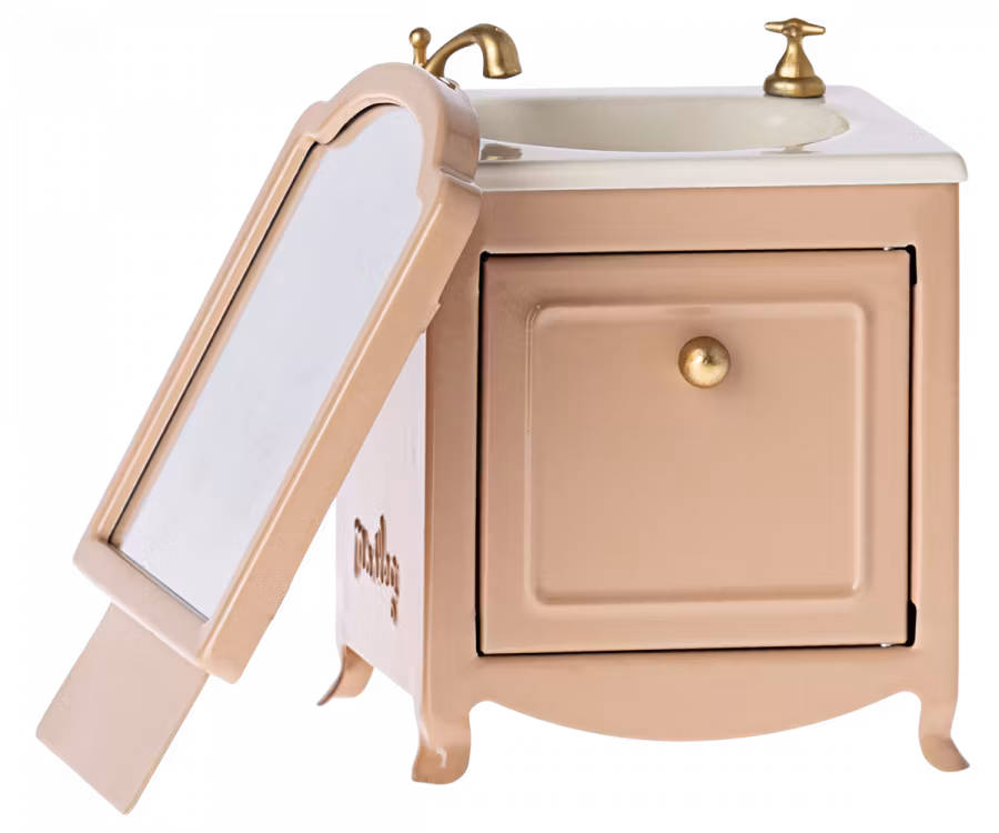 Maileg- Sink dresser w. mirror, Mouse - Dark powder/ tillbehör