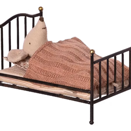 Maileg- Vintage bed, Mouse - Anthracite/ tillbehör