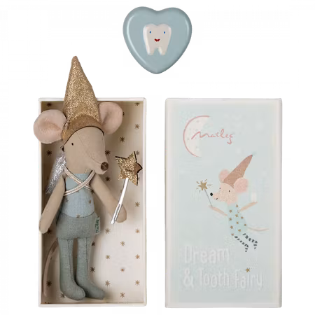 Maileg- Tooth fairy mouse in matchbox - Blue/möss