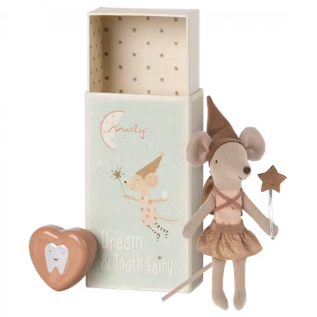 Maileg- Tooth fairy mouse in matchbox - Rose/ möss