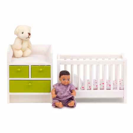 LUNDBY- Spjälsäng+Skötbord/dockmöbler