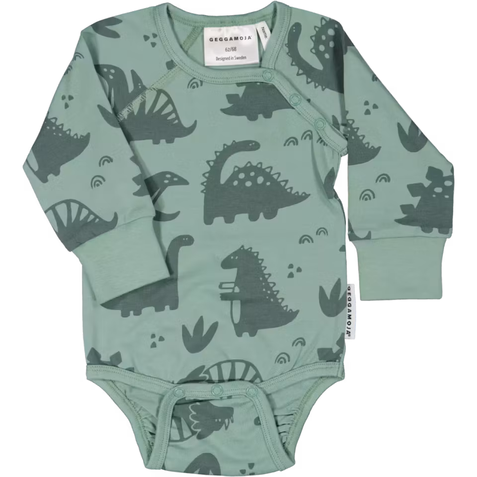 Geggamoja- Body långärmad Bambu Dino Grön