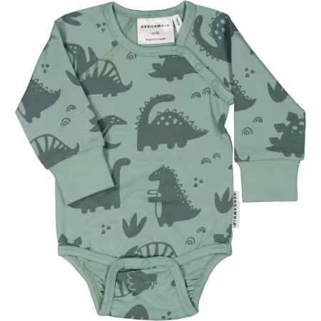 Geggamoja- Body långärmad Bambu Dino Grön