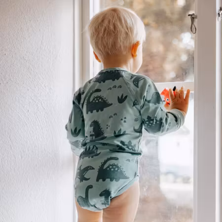 Geggamoja- Body långärmad Bambu Dino Grön
