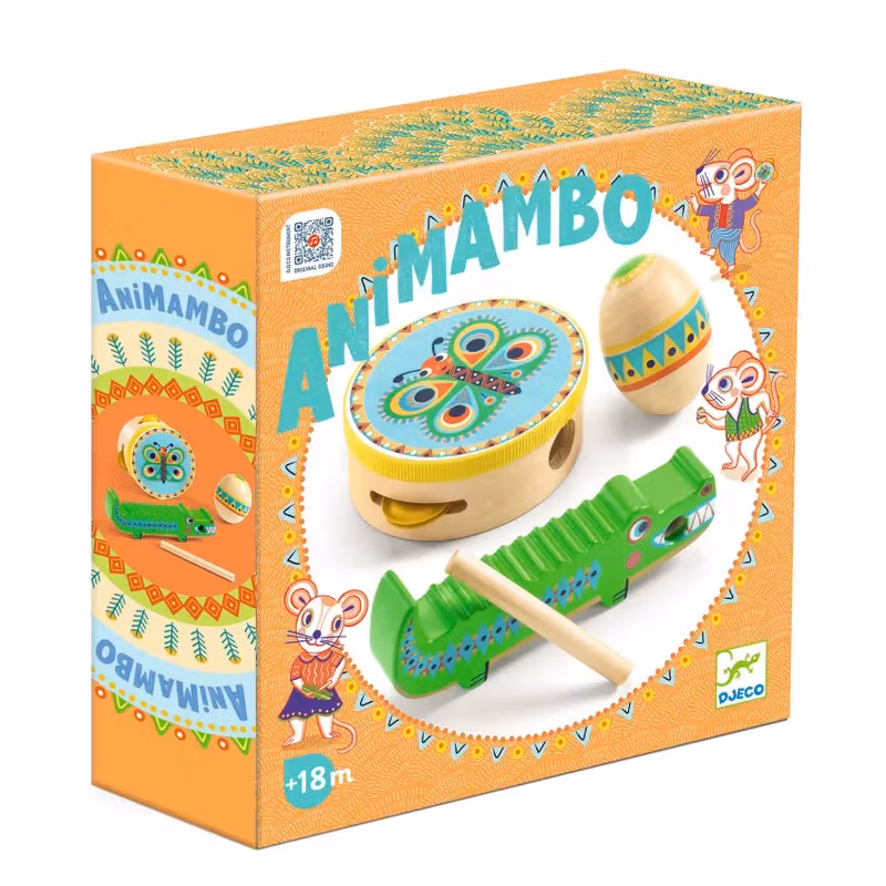 Djeco- Set of Percussions: Tambourine, Maracas, Guiro