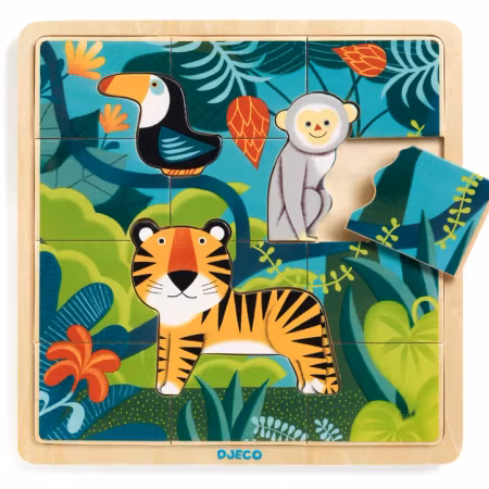 Djeco- Wooden puzzle, Jungle, 15 pcs