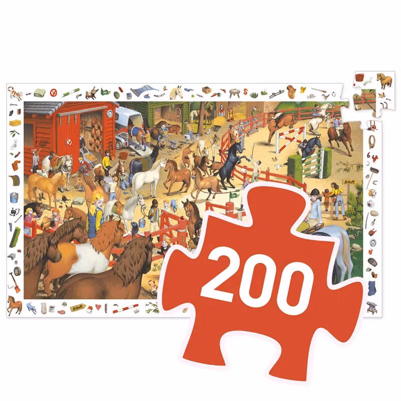 Djeco- Observation puzzle, Horse riding, 200 pcs - FSC MIX