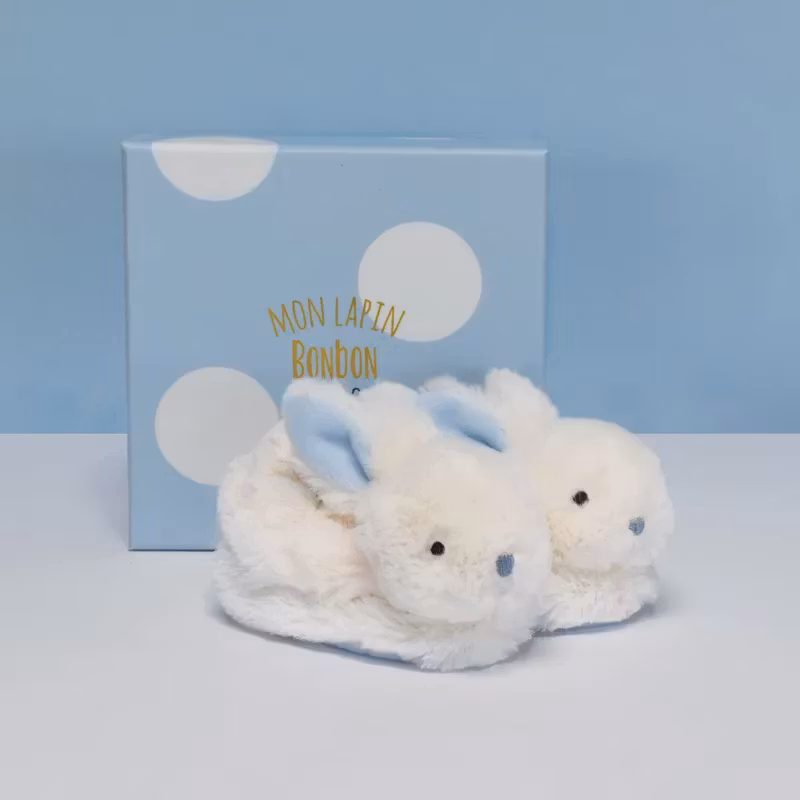 Doudou Et Compagnie- LAPIN BONBON Booties with Rattle, Blue - 0/6 months