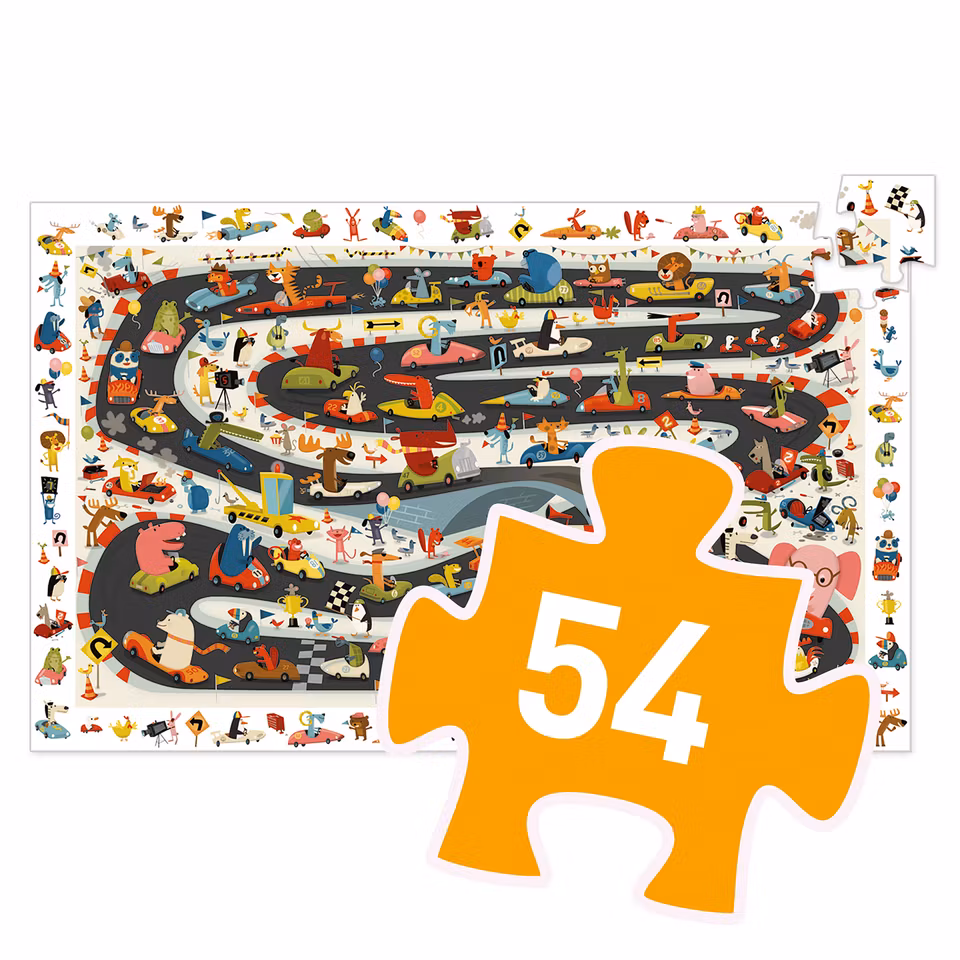 Djeco- Observation puzzle, Car Rally, 54 pcs - FSC MIX