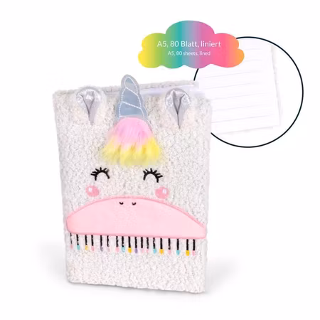 Trendhaus- DREAMLAND Plush Notebook A5, 80 linjerade ark unicorn