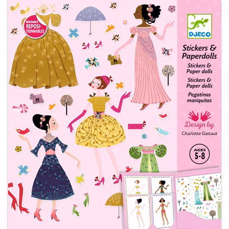 Djeco- Dresses through the seasons- självhäftande klistermärken att använda om och om igen / klisterbok. Pyssla.