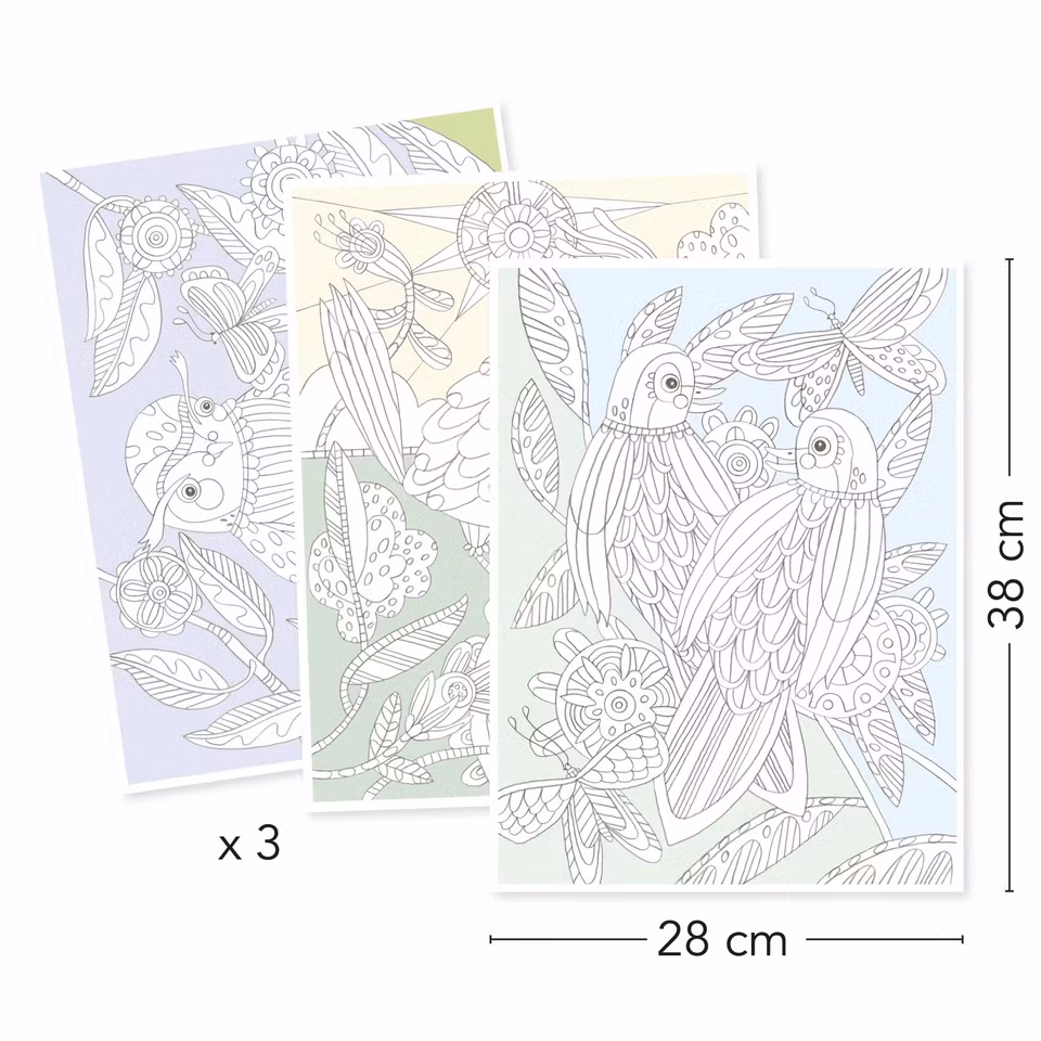 Djeco- Colouring Gallery - Birds / Målar alt klisterbok. Pyssla.