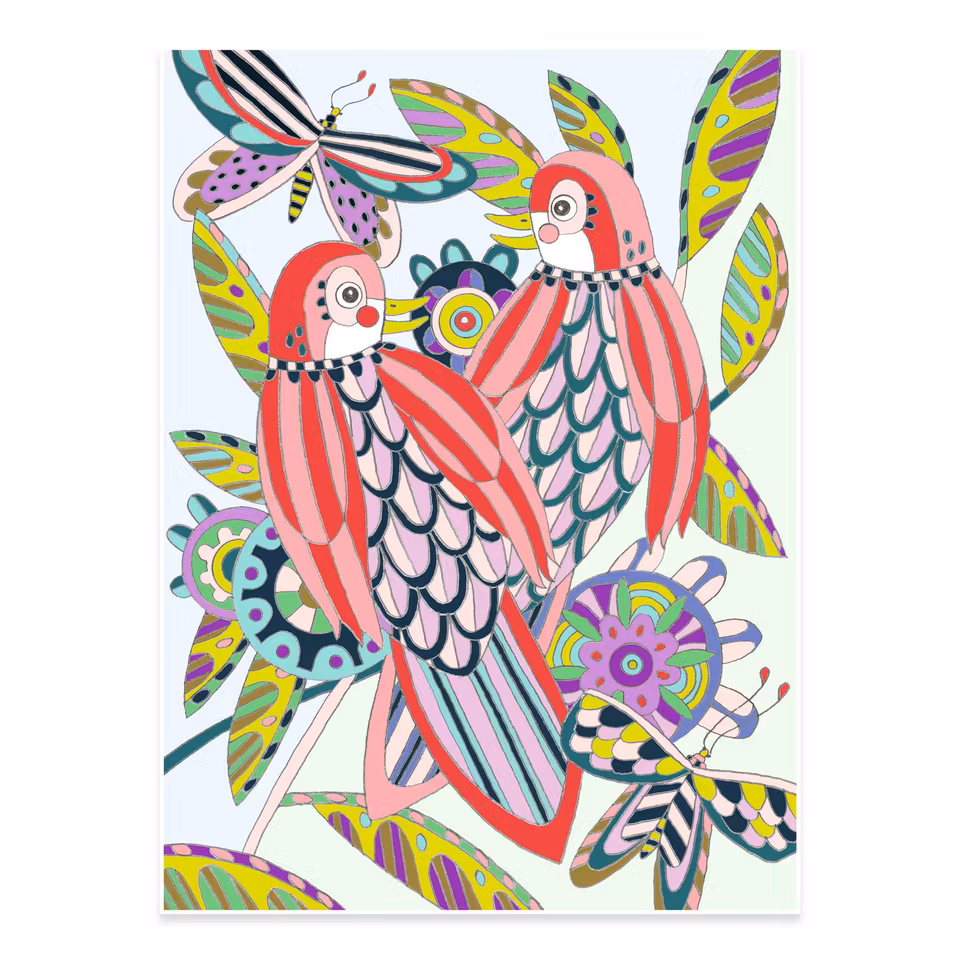 Djeco- Colouring Gallery - Birds / Målar alt klisterbok. Pyssla.