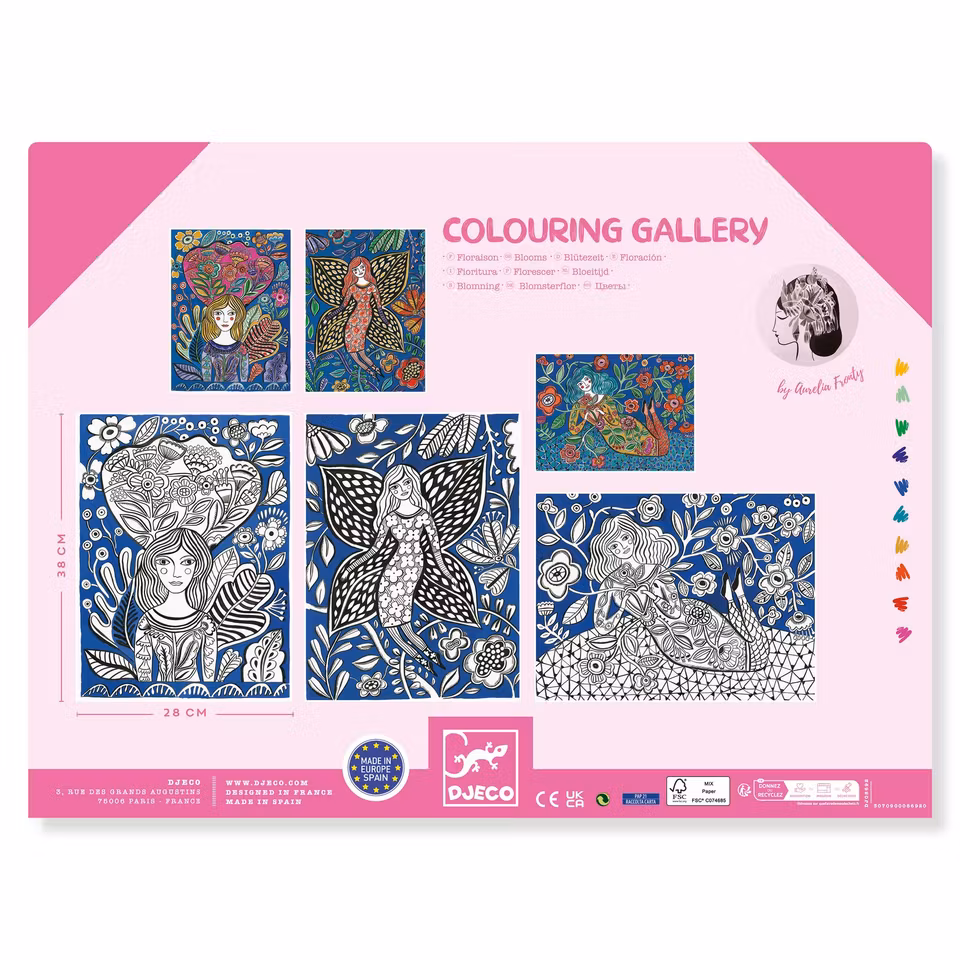 Djeco- Colouring Gallery - Blooms / Målar alt klisterbok. Pyssla.