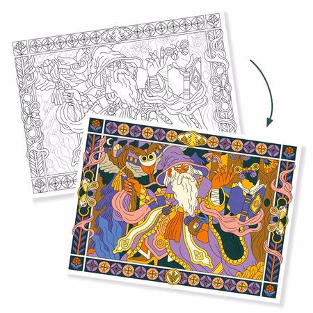 Djeco- Colouring Gallery - Heroic / Målar alt klisterbok. Pyssla.