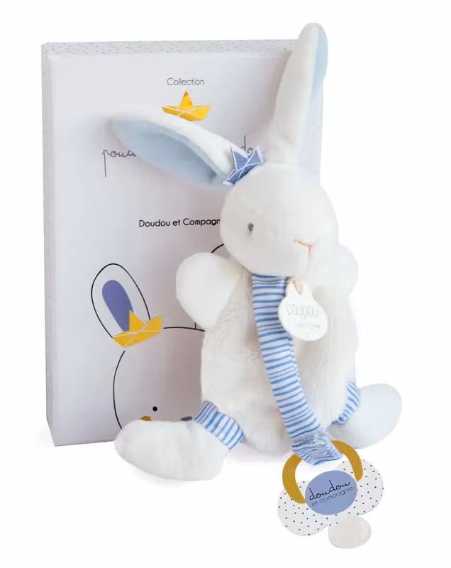 Doudou Et Compagnie- LAPIN MATELOT - Comforter Bunny with Pacifier Holder/ Snutte med Napphållare.