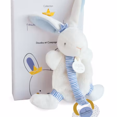 Doudou Et Compagnie- LAPIN MATELOT - Comforter Bunny with Pacifier Holder/ Snutte med Napphållare.