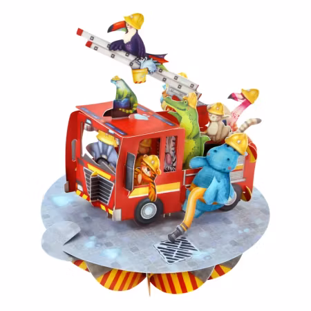 Santoro- Pirouettes Card - Animal Firetruck