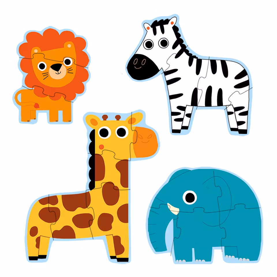 Djeco- Primo puzzles, In the jungle - 3 pcs, 4 pcs, 5 pcs, 6 pcs