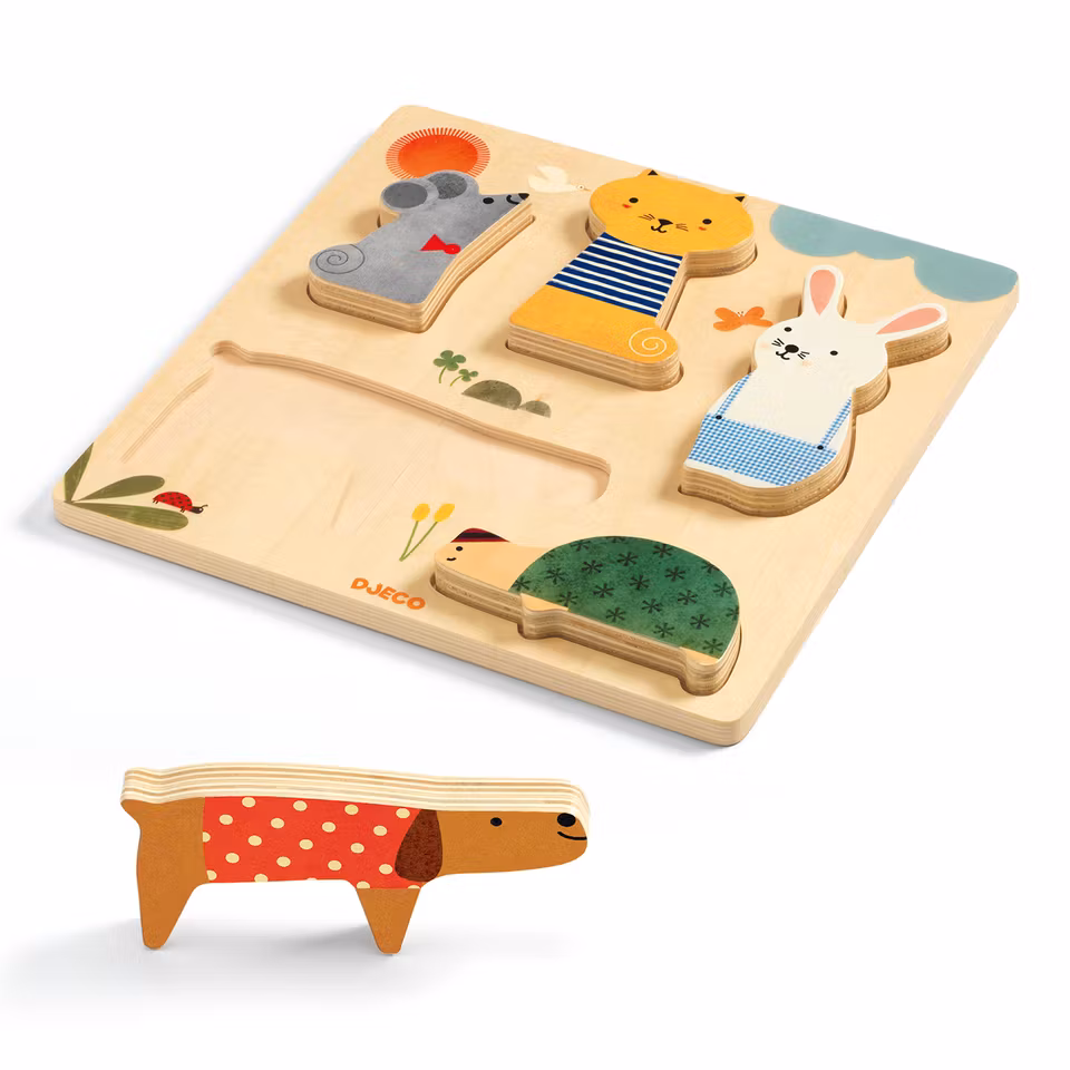 Djeco- Reliefpuzzle, Woodypets, 5 pcs