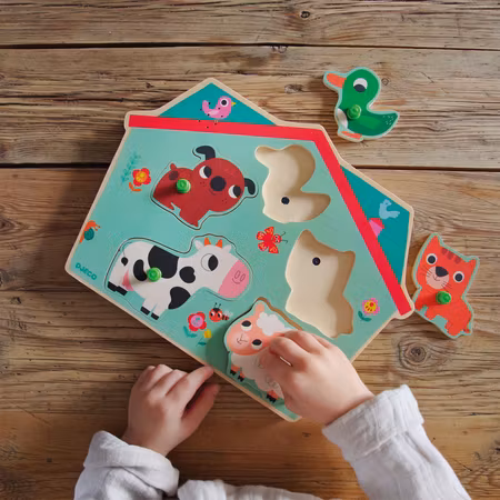 Djeco- Sound Puzzle - Ouaf Woof, 5 pcs