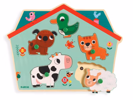 Djeco- Sound Puzzle - Ouaf Woof, 5 pcs