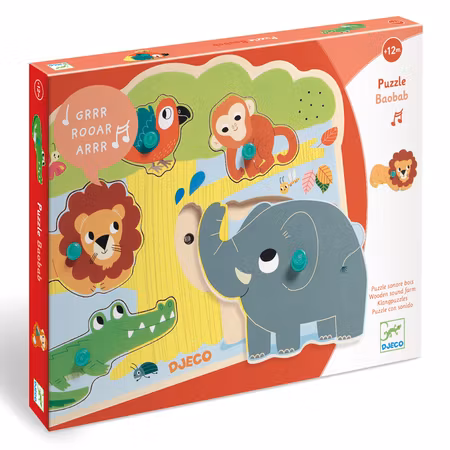 Djeco- Sound Puzzle - Baobab, 5 pcs