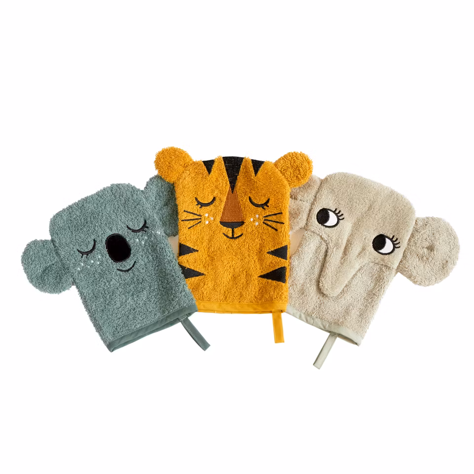 Roommate- Wash Gloves - KOALA, TIGER, ELEPHANT set med 3 st