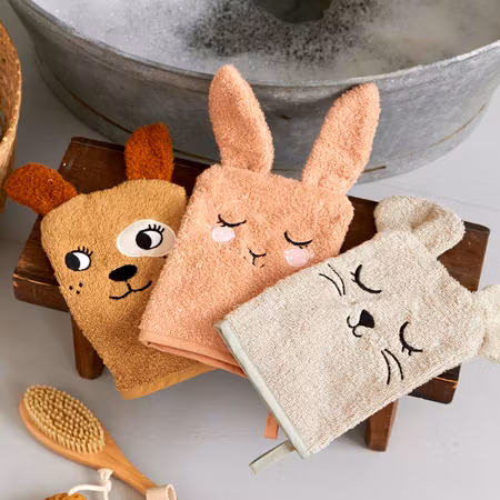 Roommate- WASH GLOVES - BUNNY, MOUSE, DOG set med 3