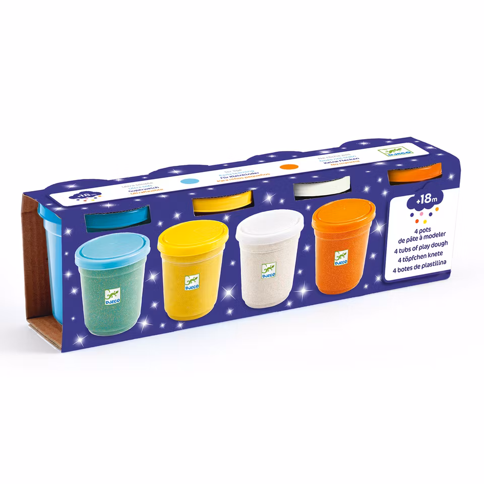 Djeco- 4 pots of glittery play dough/ lera